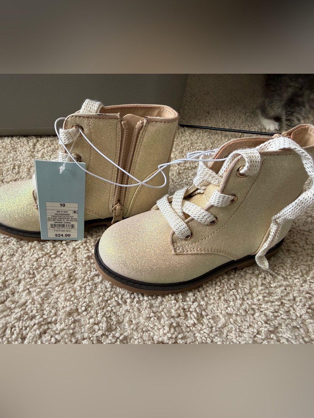 Cat & Jack Glitter Lace-Up Ankle Boots in Gold size 10